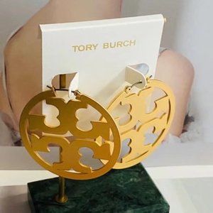 Tory Burch Miller Logo Gold Hoop Earrings